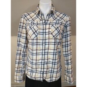 Aeropostale Womens Large Plaid Button Down Shirt Long Sleeve Cotton Beige Brown
